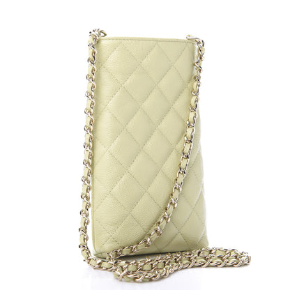 Chanel Caviar Quilted French New Wave Phone Holder With Chain Light Green 3 of 12
