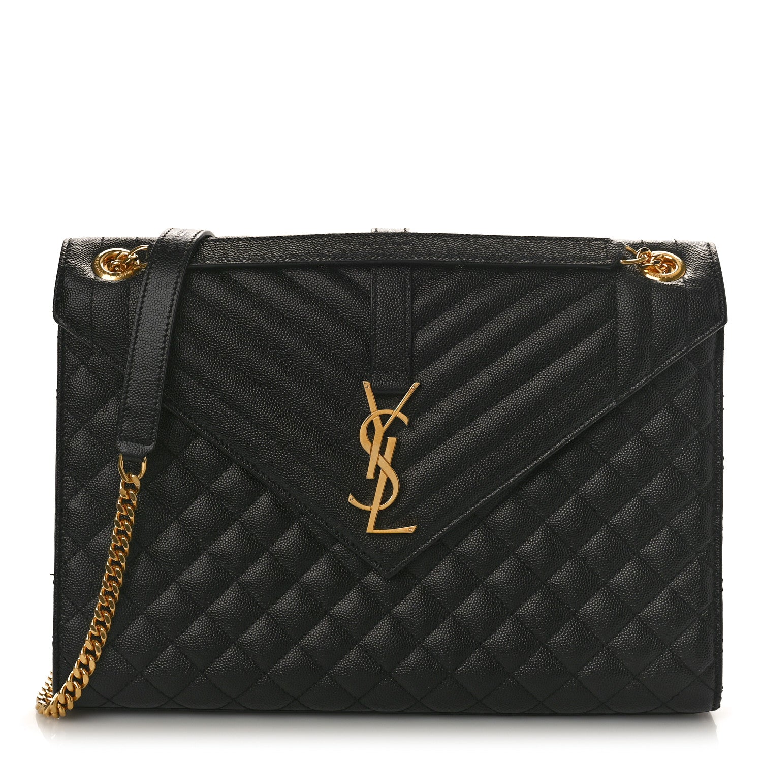 Saint Laurent Grain De Poudre Textured Mixed Matelasse Large Triquilt Monogram Satchel Black 1 of 9