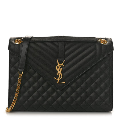 Saint Laurent Grain De Poudre Textured Mixed Matelasse Large Triquilt Monogram Satchel Black 1 of 9