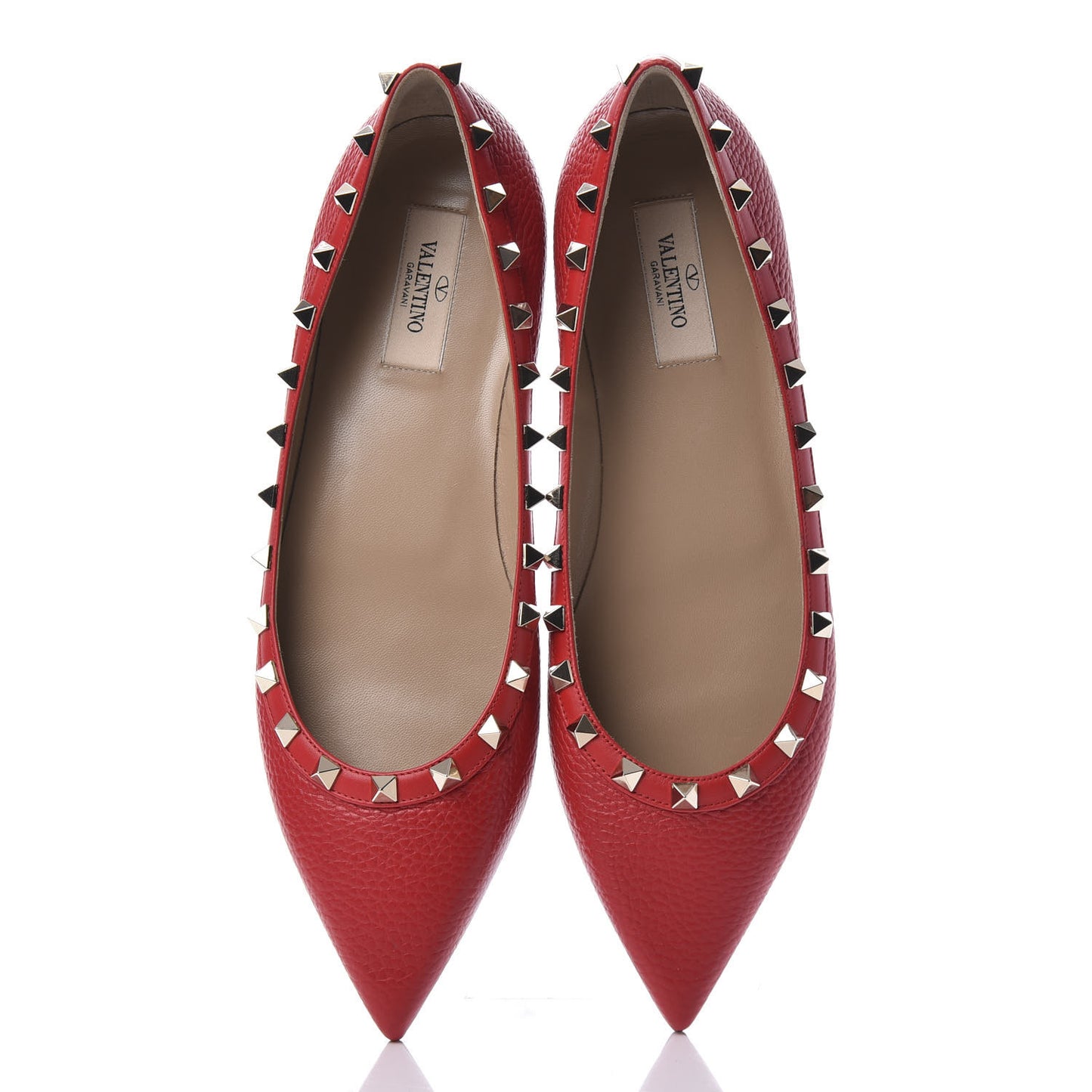Pebbled Calfskin Rockstud Ballerina Flats 40 Rock Pink