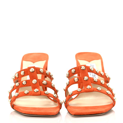Jimmy Choo Suede Pearl Embellished Hazal 85 Mule Sandals 39 Orange 2 of 8