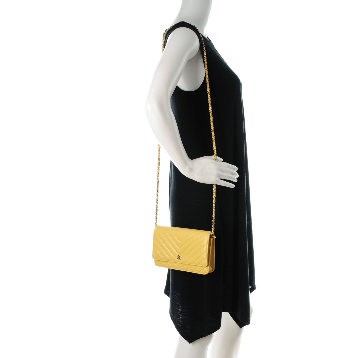 Chanel Lambskin Chevron Wallet On Chain WOC Yellow 2 of 8