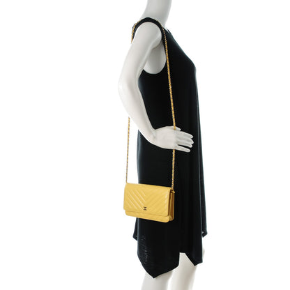 Chanel Lambskin Chevron Wallet On Chain WOC Yellow 2 of 8