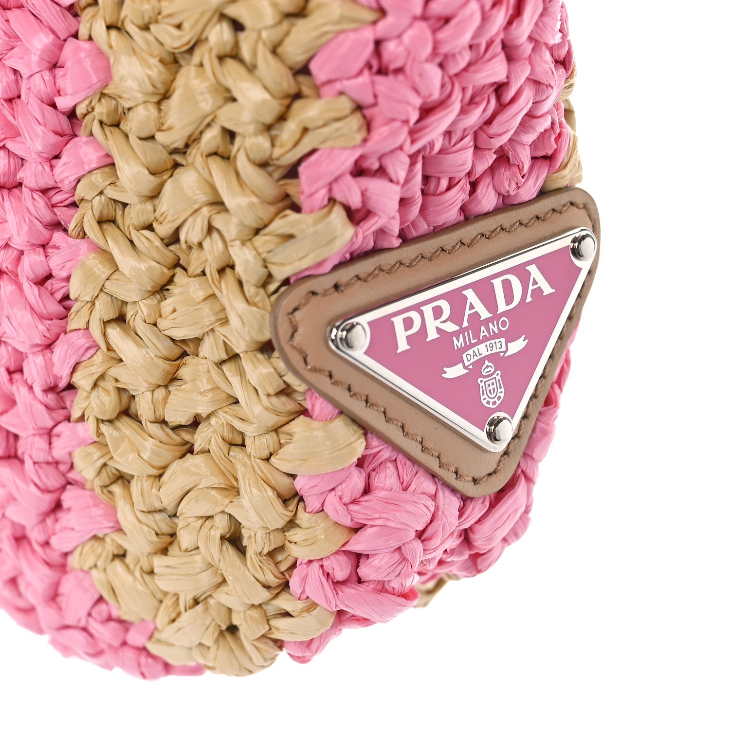 Prada Yarn Raffia Effect Crochet Striped Small Logo Tote Naturale Petalo 9 of 9