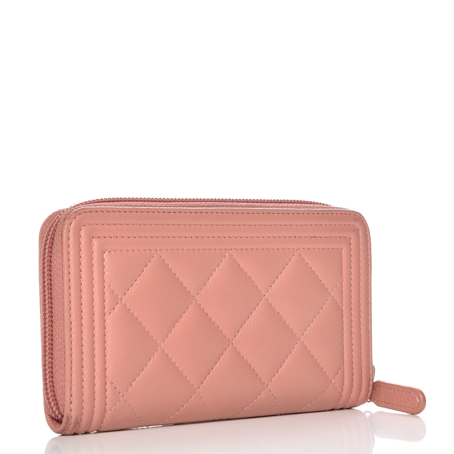 Chanel Caviar Quilted Boy Small Zip Around Wallet Pink 3 of 9