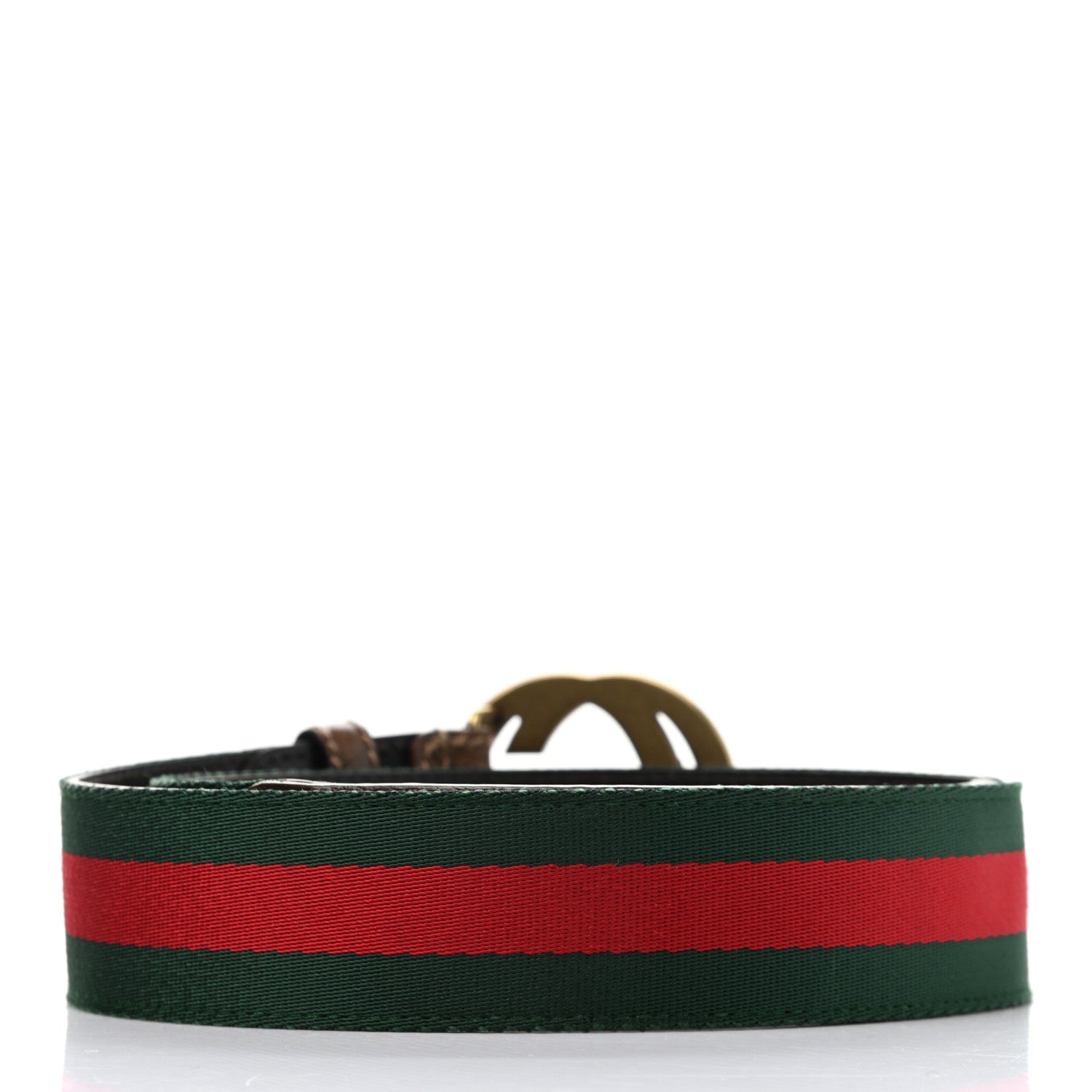 Gucci Nylon Calfskin Double G Web Belt 80 32 Green Red Cuir 2 of 9