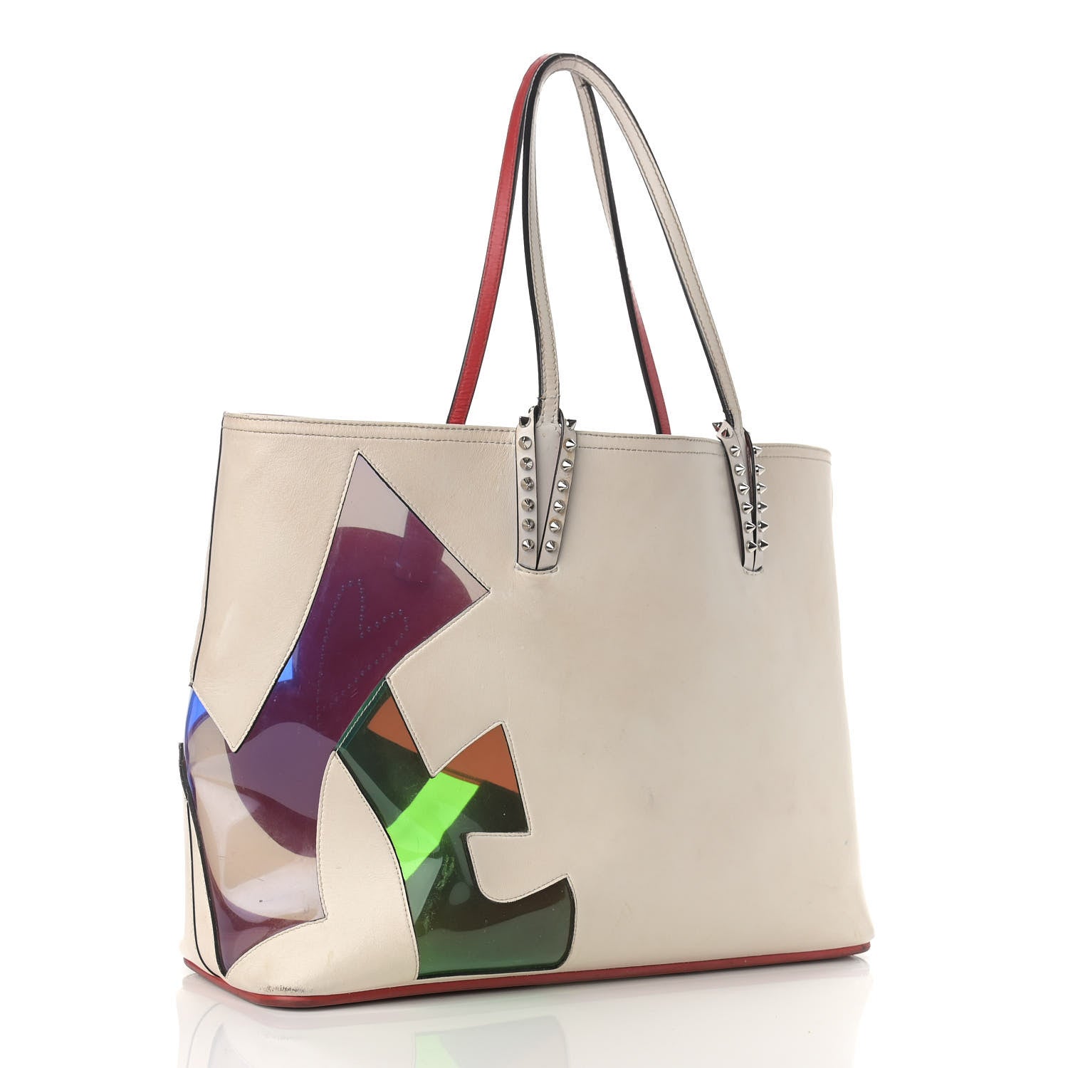 Christian Louboutin Calfskin PVC Love Spikes East West Cabata Tote Latte Multicolor 4 of 28