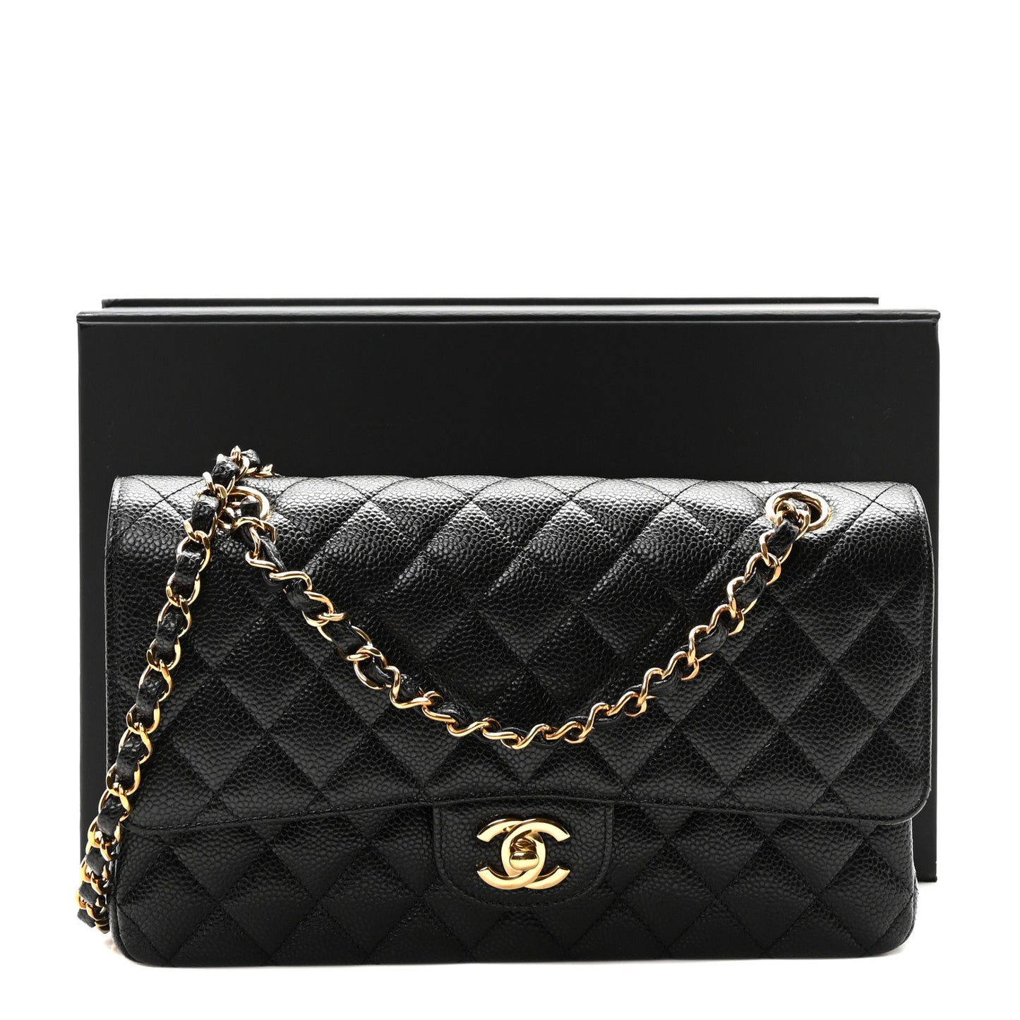 Caviar Quilted Medium Double Flap Black