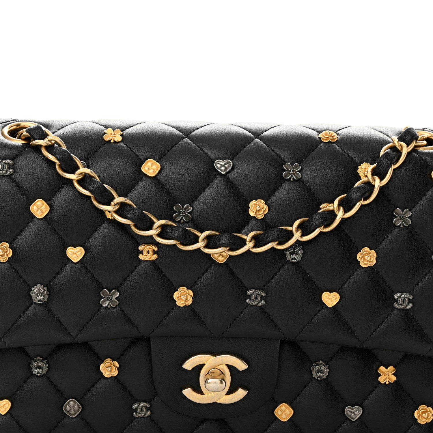Chanel Lambskin Quilted Studded Medium Double Flap Black 8 of 11