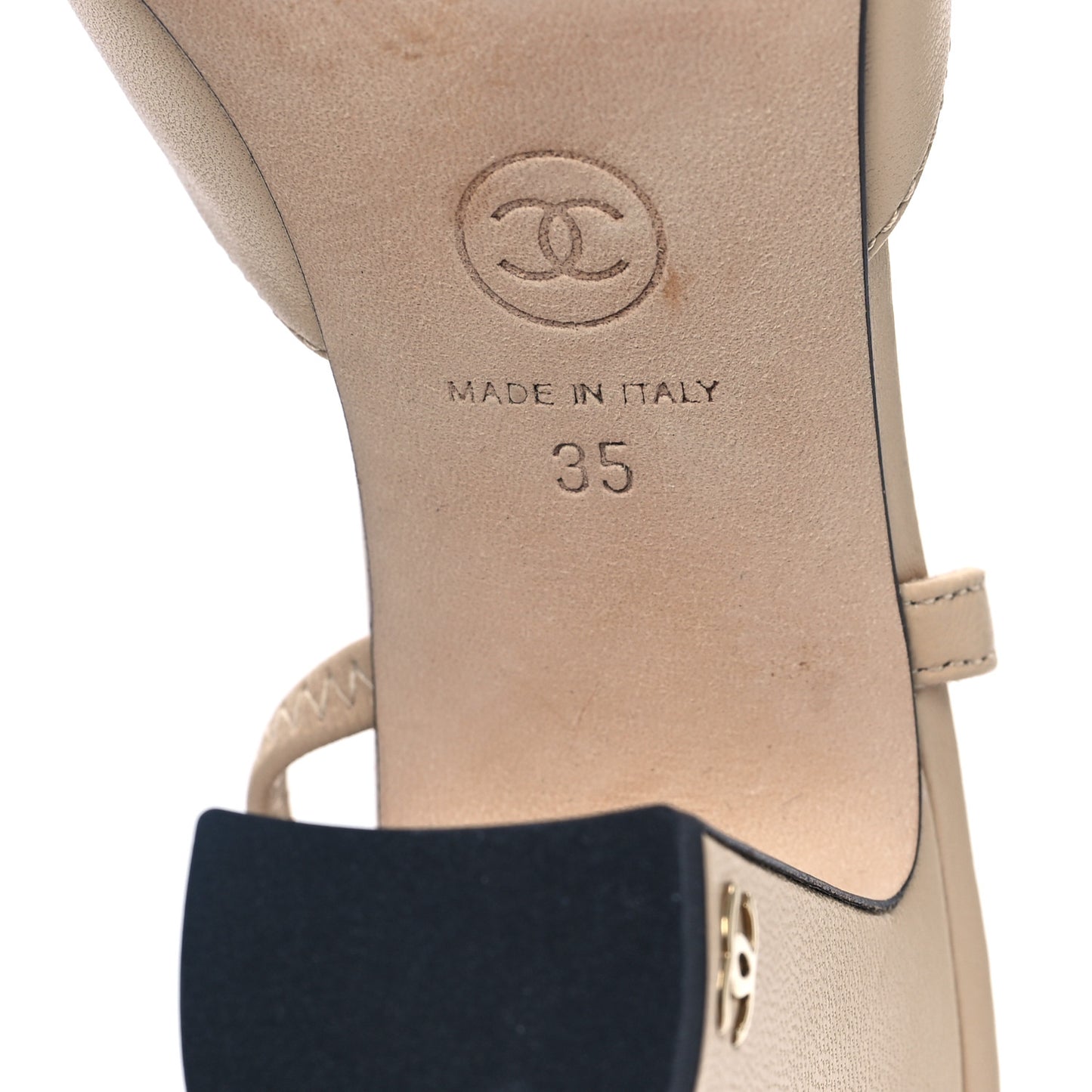 Lambskin Grosgrain Cap Toe CC Slingback Pumps 35 Beige Black
