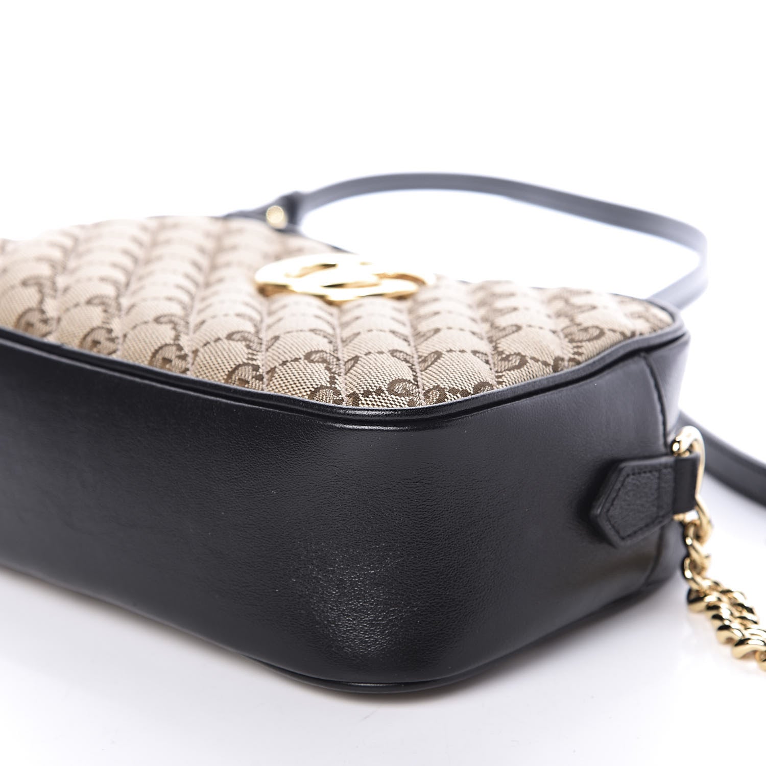 Gucci Monogram Matelasse Diagonal Small GG Marmont Chain Shoulder Bag Beige Black 7 of 10