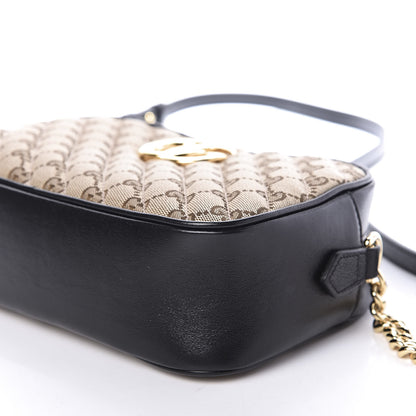 Gucci Monogram Matelasse Diagonal Small GG Marmont Chain Shoulder Bag Beige Black 7 of 10