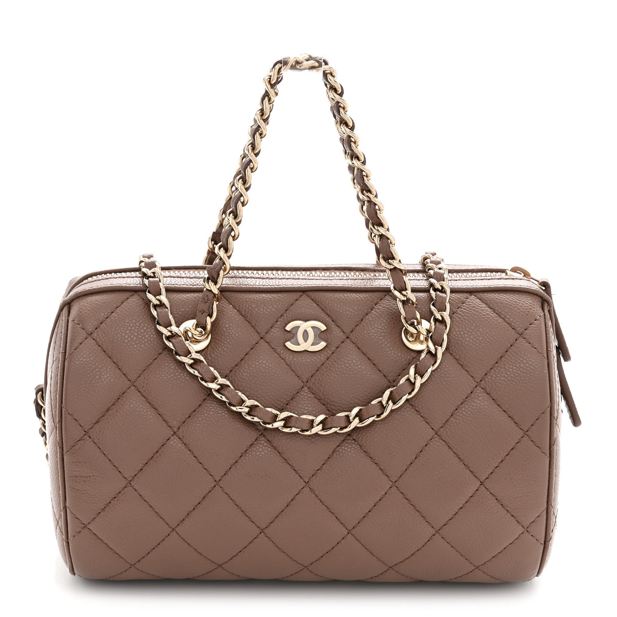 Chanel Caviar Quilted Barrel Clutch With Chain Brown 1 of 10