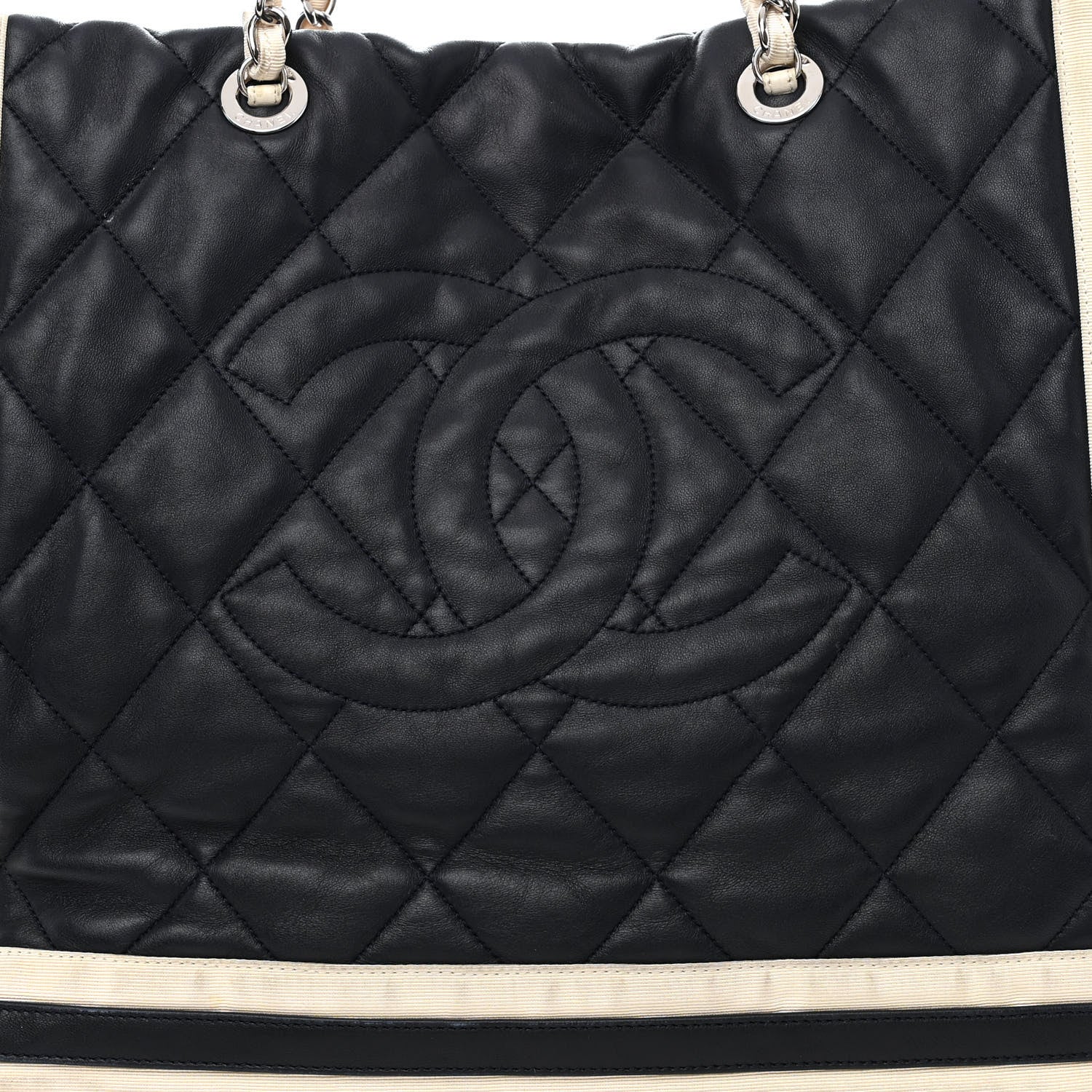 Chanel Lambskin Quilted Lido Shopping Tote Dark Navy Blue 8 of 12