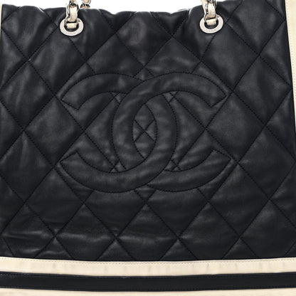 Chanel Lambskin Quilted Lido Shopping Tote Dark Navy Blue 8 of 12