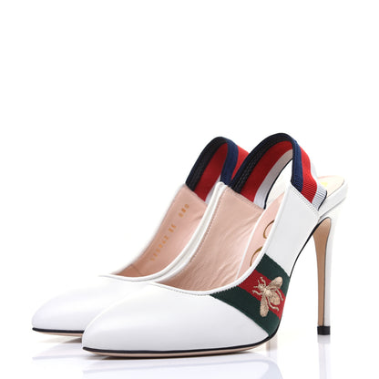 Gucci Malaga Kid Web Sylvie High Heel Slingback Pumps 35 White 3 of 11