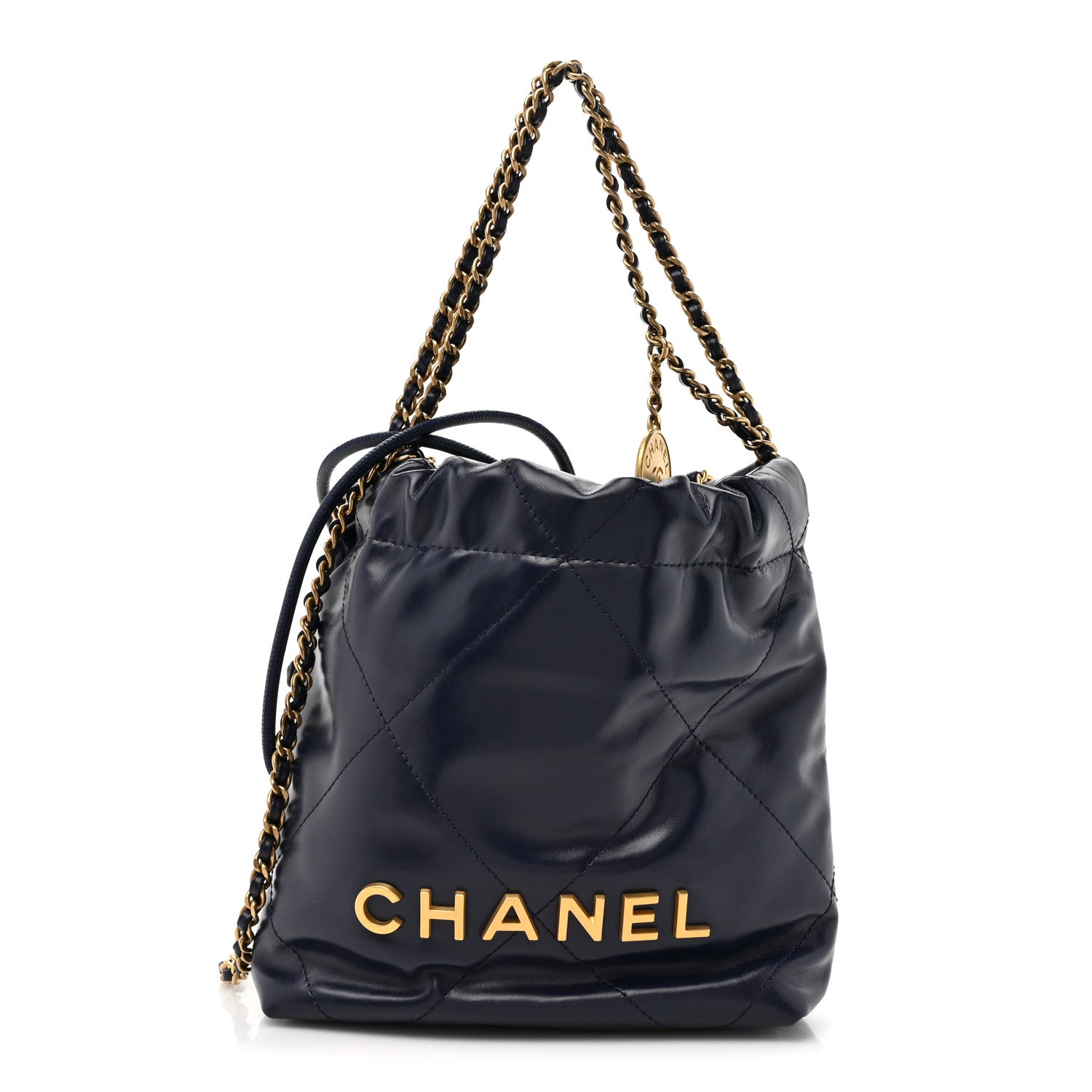 Chanel Shiny Calfskin Quilted Mini Chanel 22 Navy Blue 1 of 10