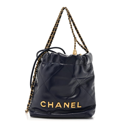 Chanel Shiny Calfskin Quilted Mini Chanel 22 Navy Blue 1 of 10