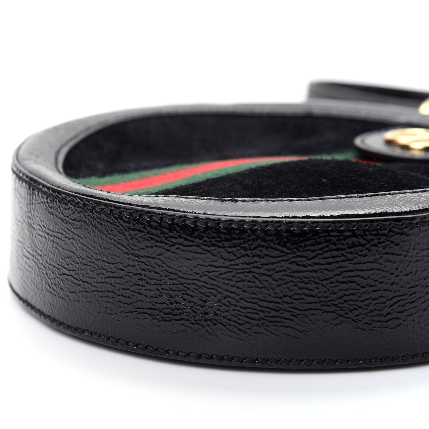 Suede Patent Web Mini Ophidia Round Shoulder Bag Black