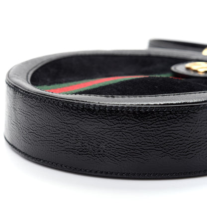 Gucci Suede Patent Web Mini Ophidia Round Shoulder Bag Black 7 of 9