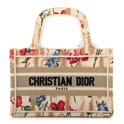 Christian Dior Canvas Embroidered Hibiscus Printed Mini Book Tote Beige Multicolor 1 of 9