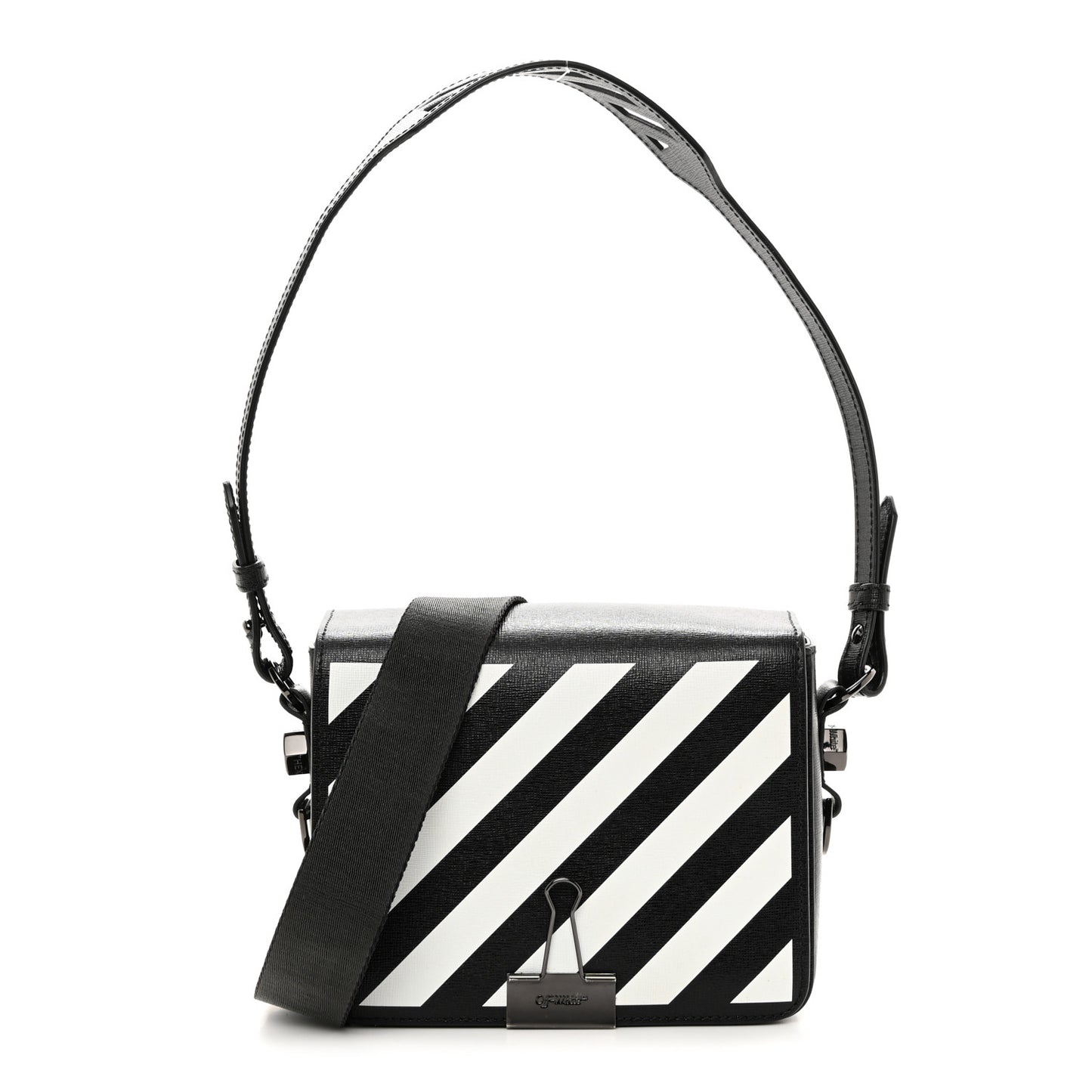 Saffiano Striped Diag Binder Clip Bag Black White