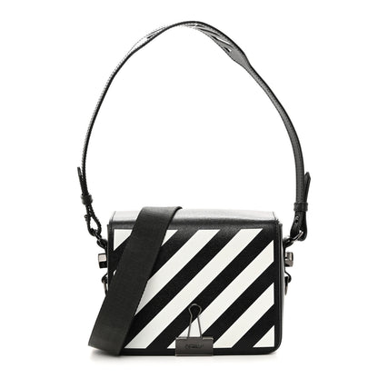 Off-White Saffiano Striped Diag Binder Clip Bag Black White 1 of 11
