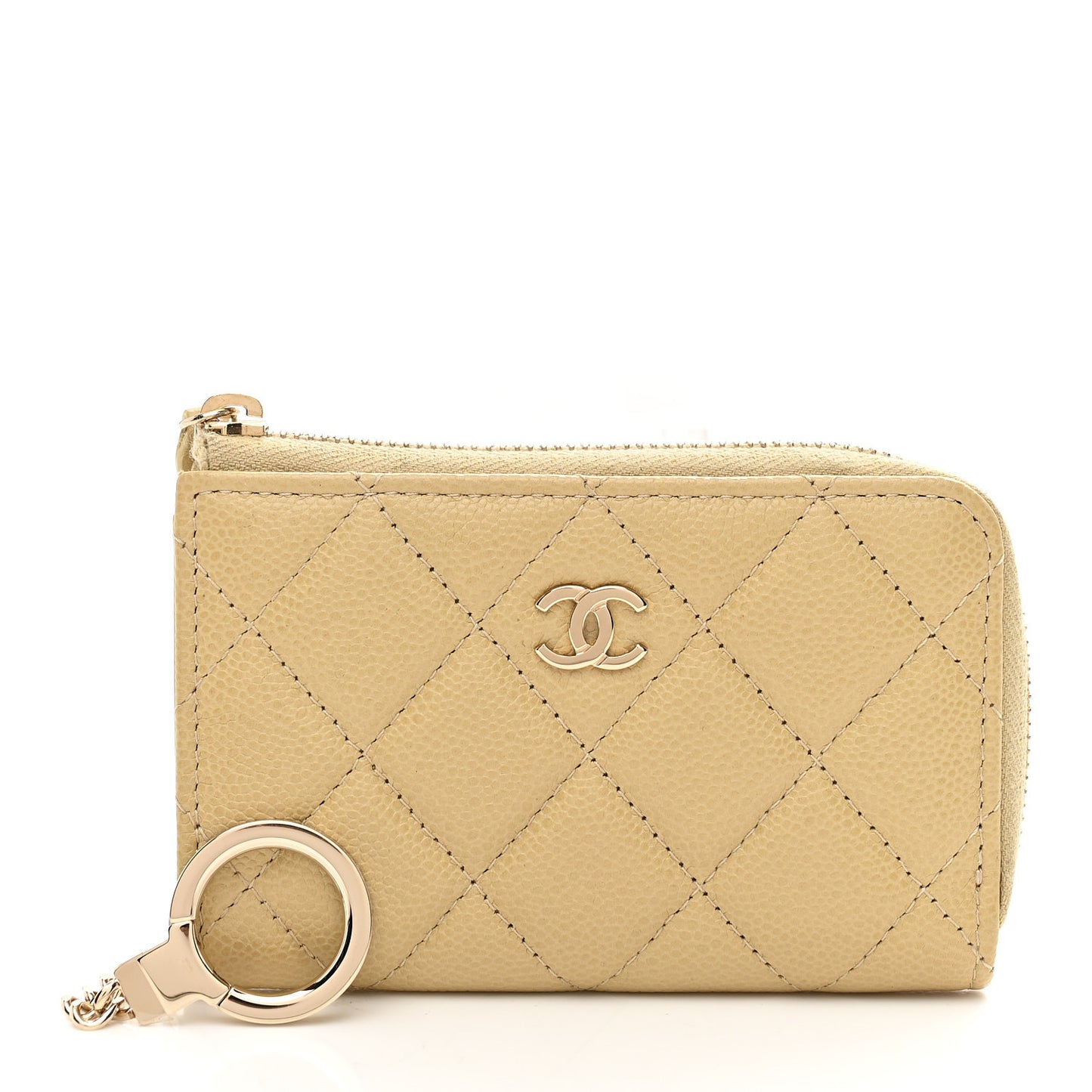 Caviar Quilted Zipped Key Holder Case Light Green