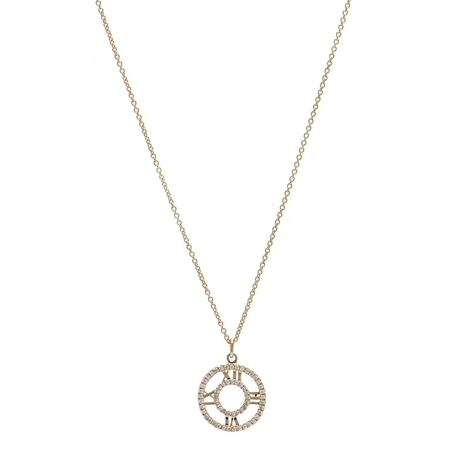 Tiffany 18K Yellow Gold Diamond Small Atlas Open Pave Pendant Necklace 1 of 6