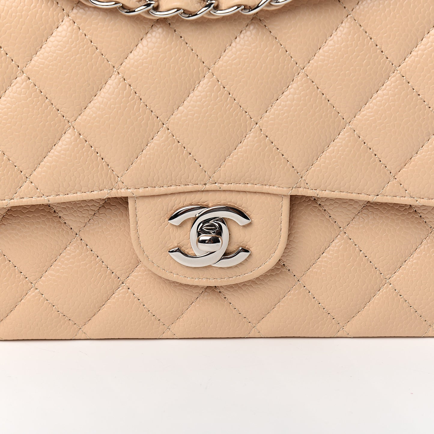 Caviar Quilted Medium Double Flap Beige Clair