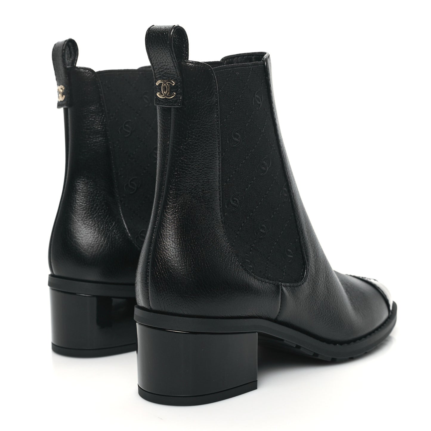 Calfskin Patent Cap Toe CC Short Boots 37 Black
