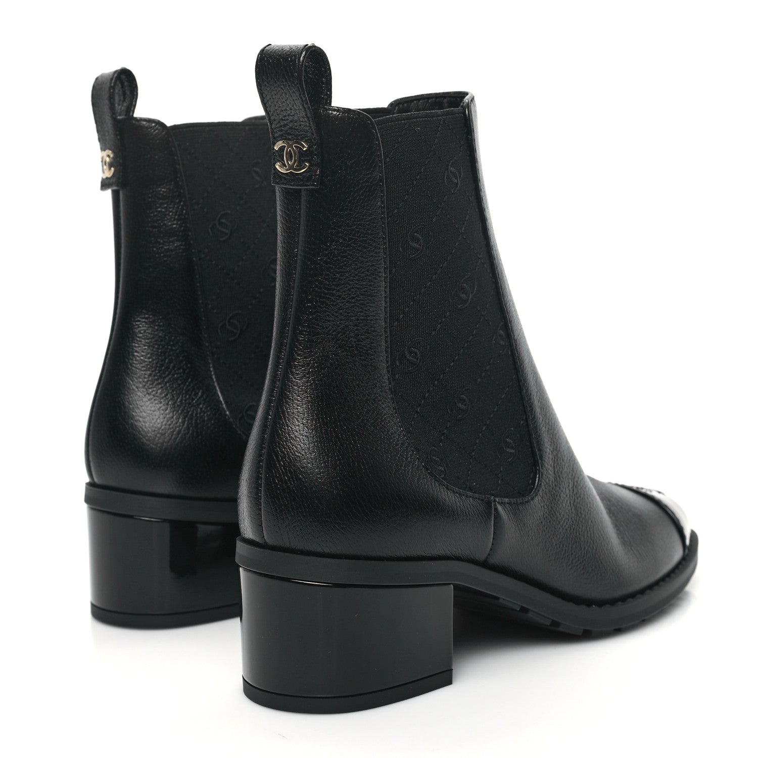 Chanel Calfskin Patent Cap Toe CC Short Boots 37 Black 4 of 8