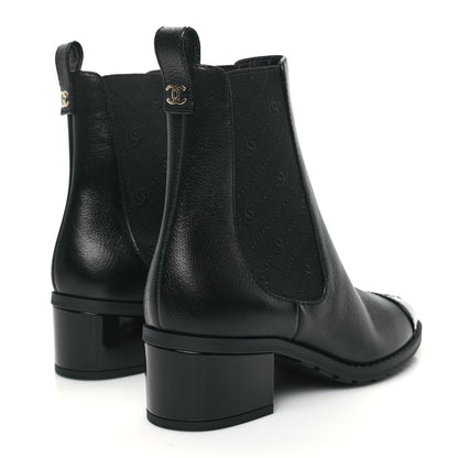 Chanel Calfskin Patent Cap Toe CC Short Boots 37 Black 4 of 8