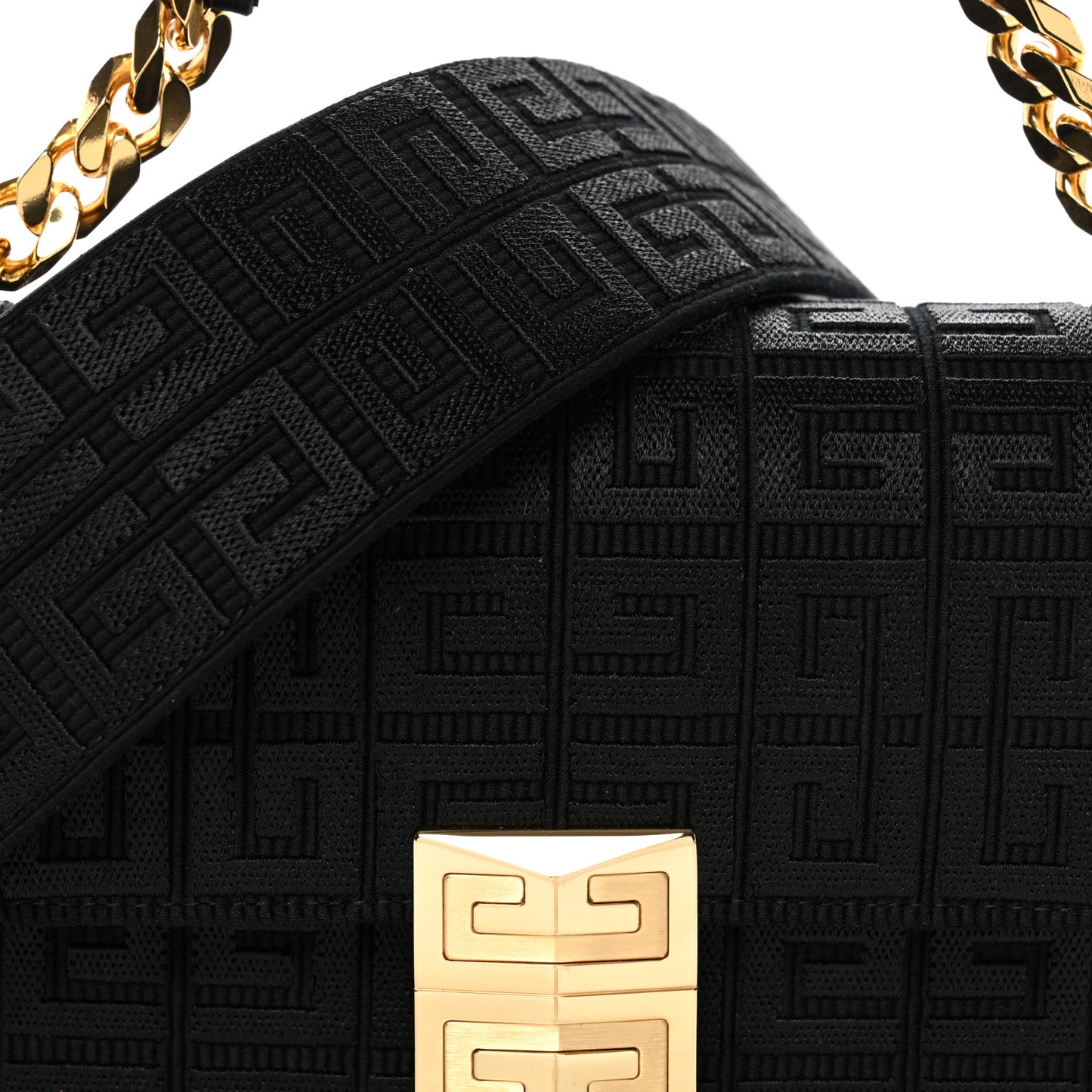 Canvas Woven Embroidered Small 4G Bag With Chain Black