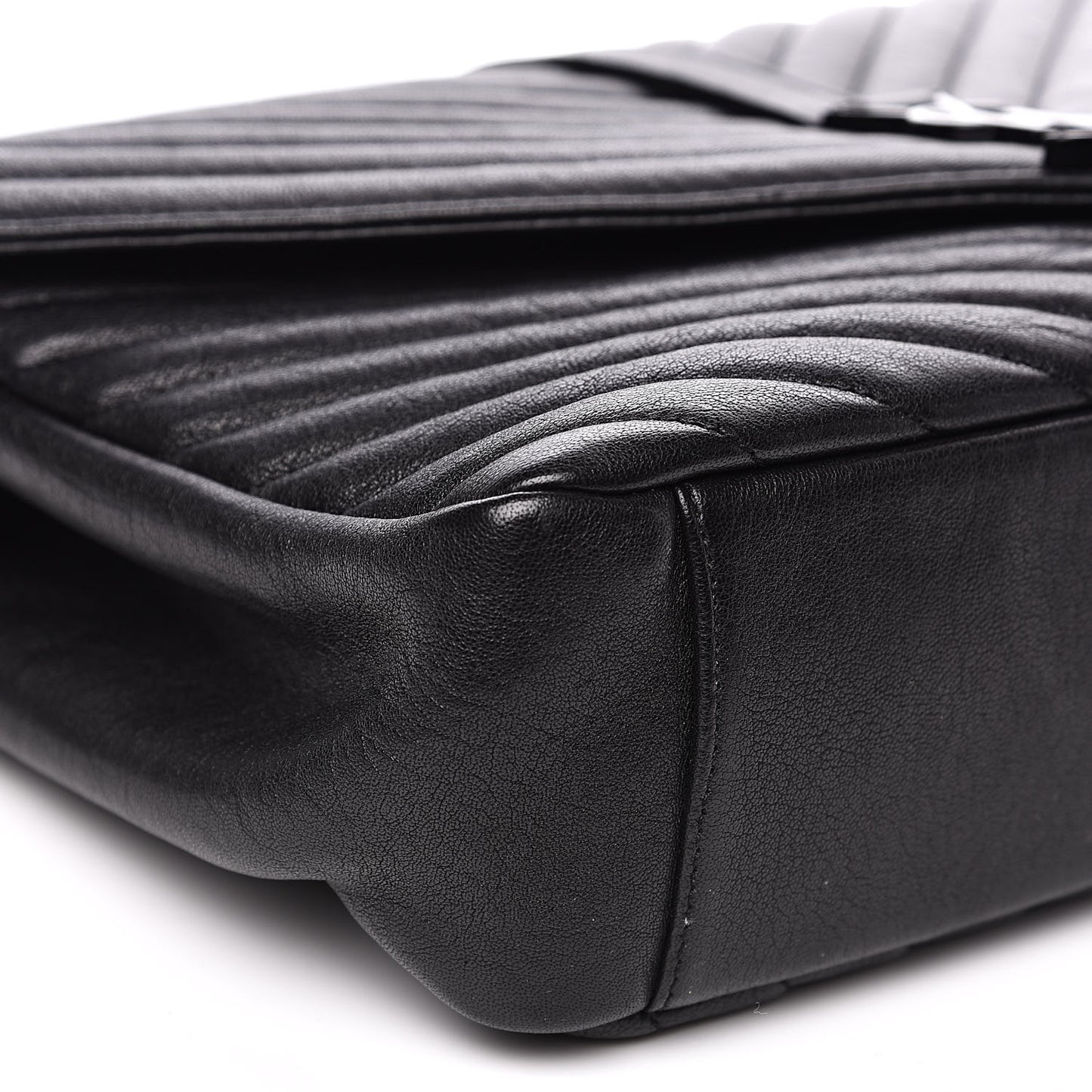 Sheepskin Matelasse Chevron Monogram Monochrome Large College Satchel Black