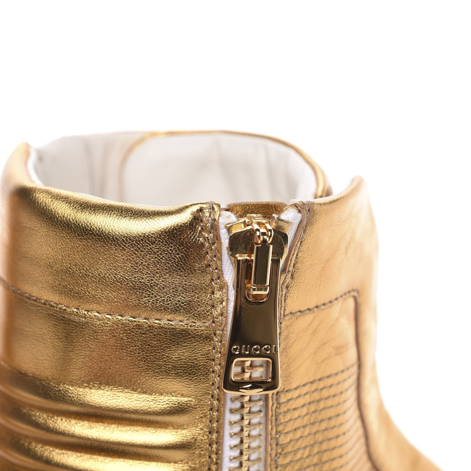 Gucci Metallic Nappa Silk Mens Dog Tag High Top Sneakers 10.5 Oro 8 of 9