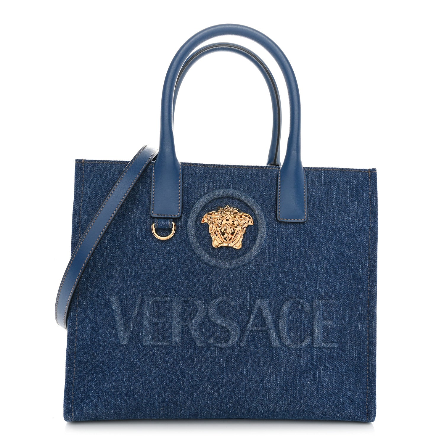 Versace Denim Calfskin La Medusa Small Tote Bag Blue 1 of 10