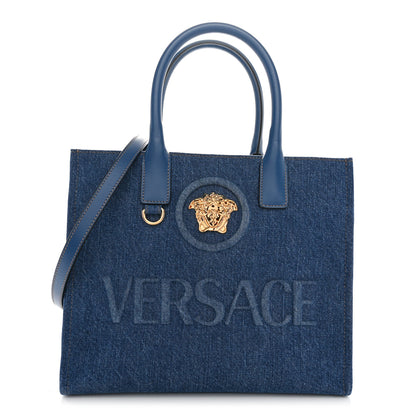 Versace Denim Calfskin La Medusa Small Tote Bag Blue 1 of 10