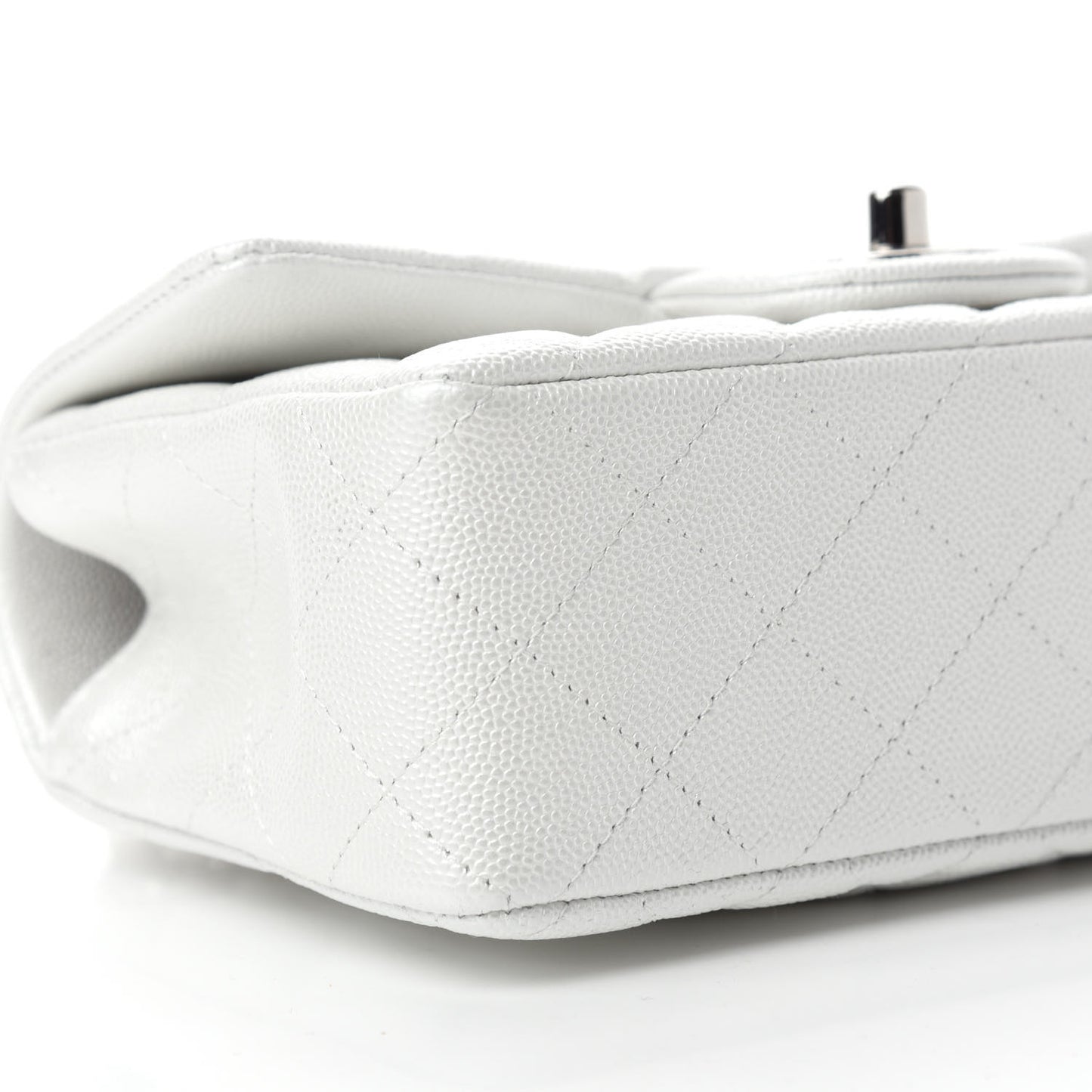 Iridescent Caviar Quilted Mini Top Handle Rectangular Flap White