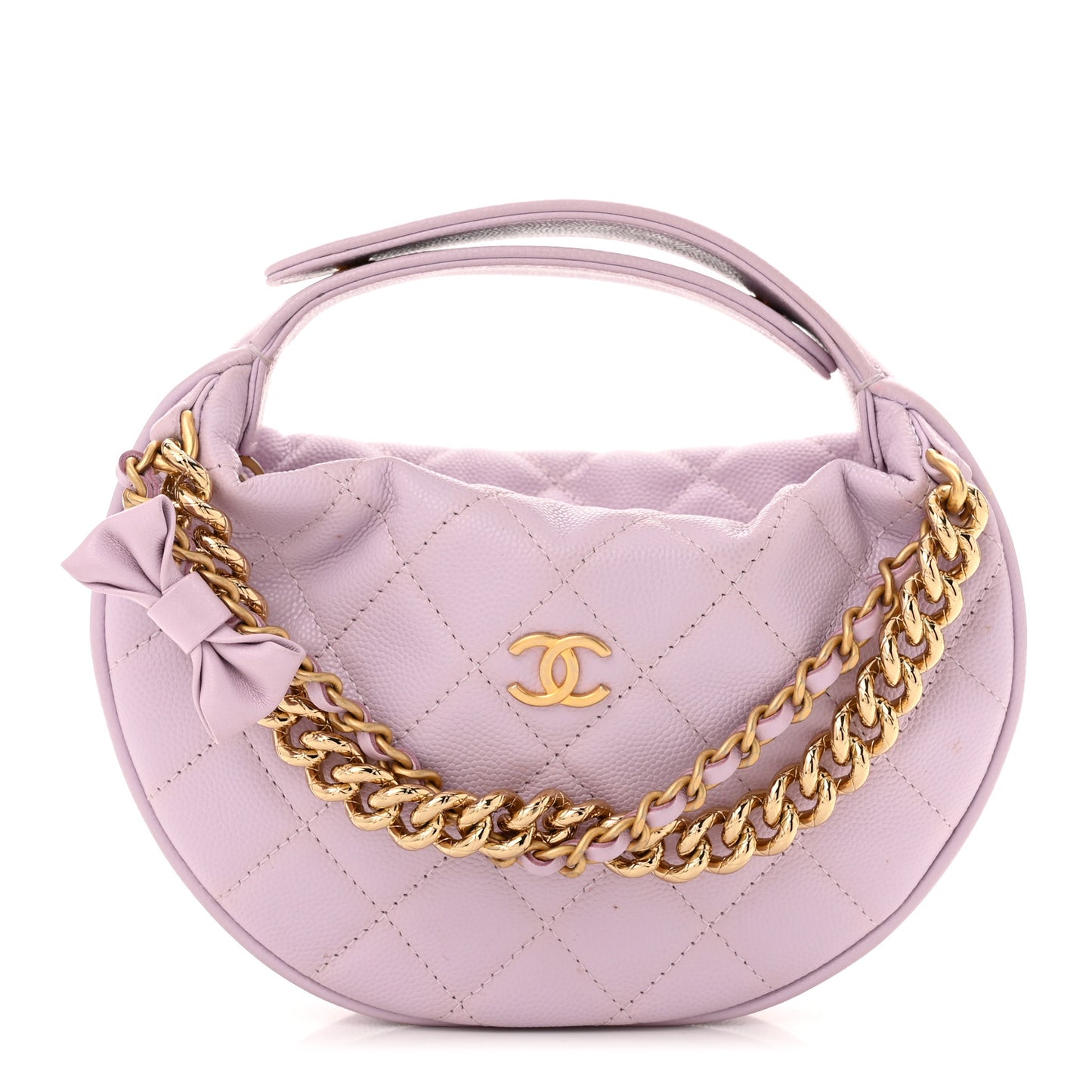 Shiny Caviar Quilted Bow Pouch Hobo Light Purple