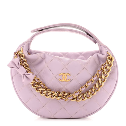 Chanel Shiny Caviar Quilted Bow Pouch Hobo Light Purple 1 of 11