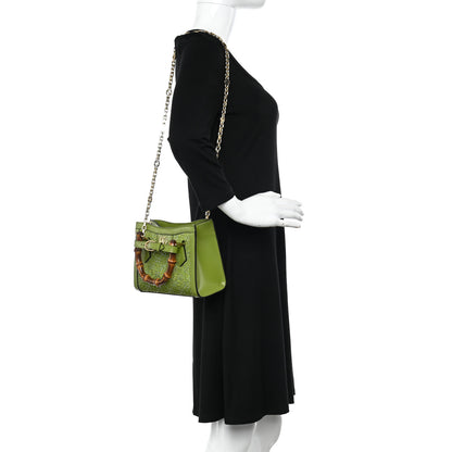 Gucci Moire Canvas Calfskin Crystal GG Monogram Mini Diana Tote Bag Green 2 of 9