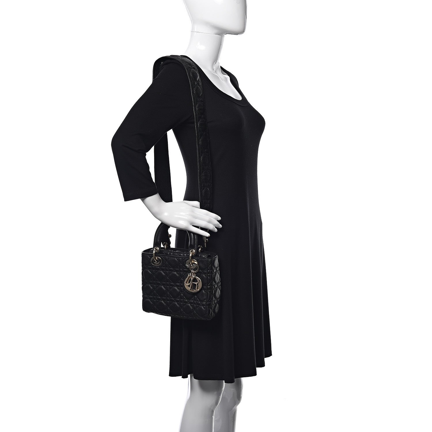 Christian Dior Grained Calfskin Cannage Small Supple Lady Dior Black 2 of 12