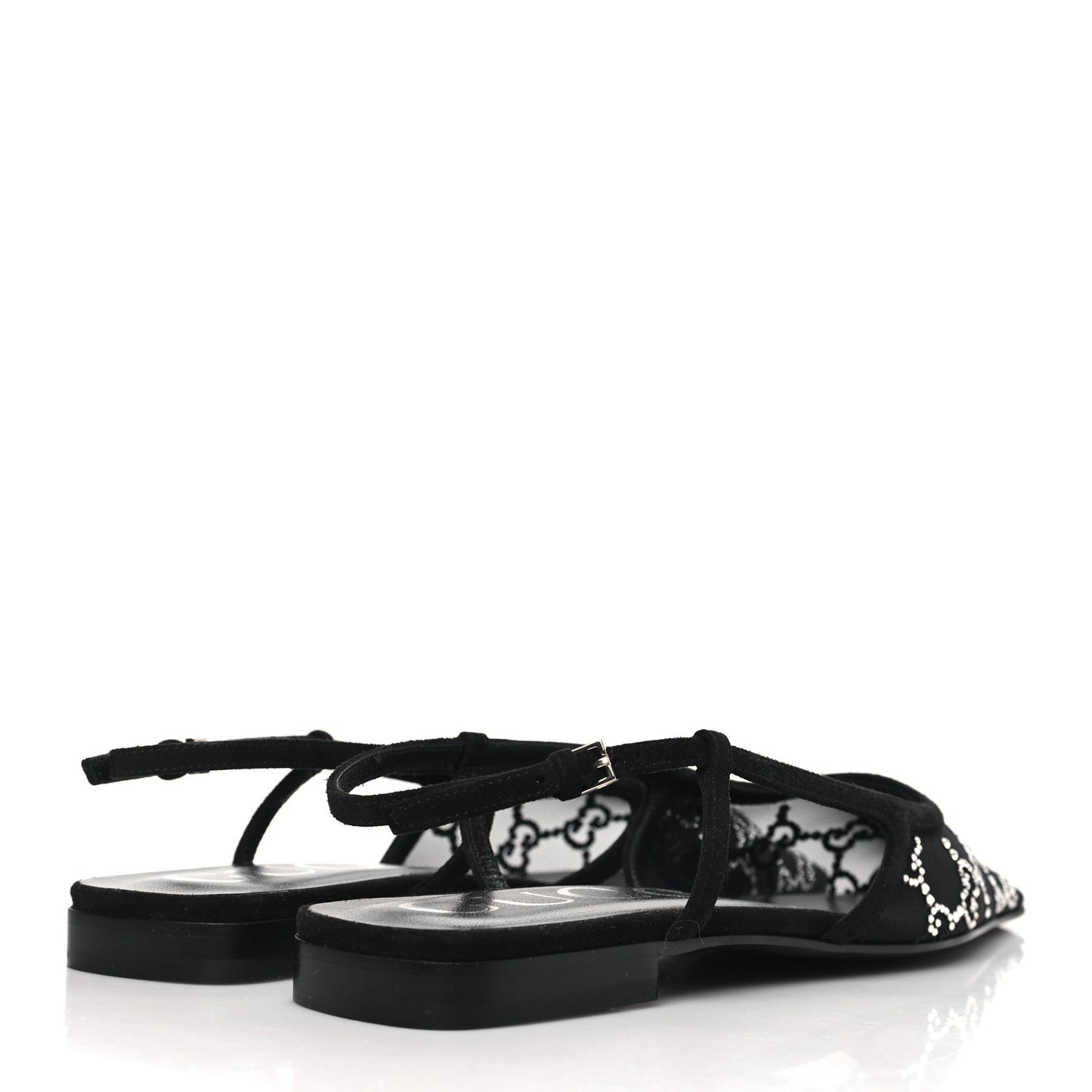 Tela Retino Kid Scamosciato Crystal GG Monogram Square G Slingback Flat 37.5 Black