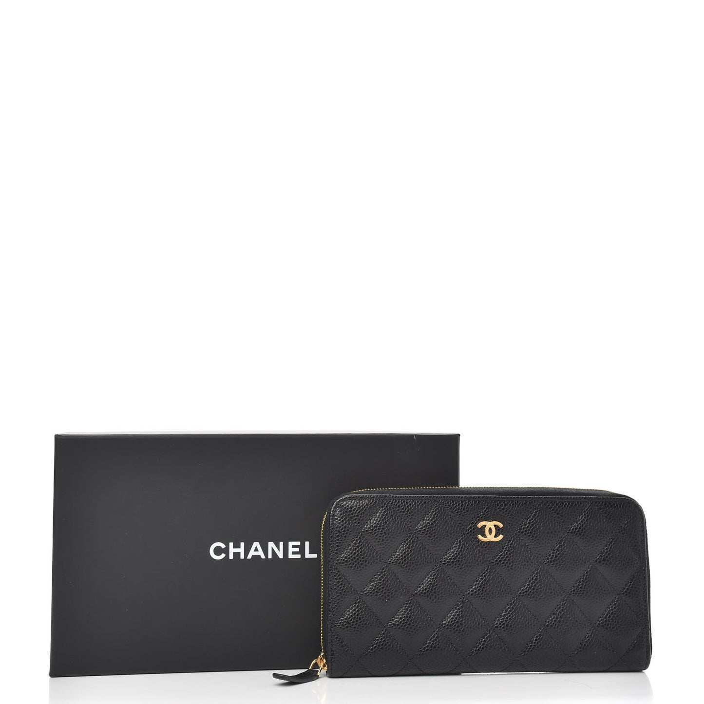 Caviar Quilted Large Gusset Zip Around Wallet Black