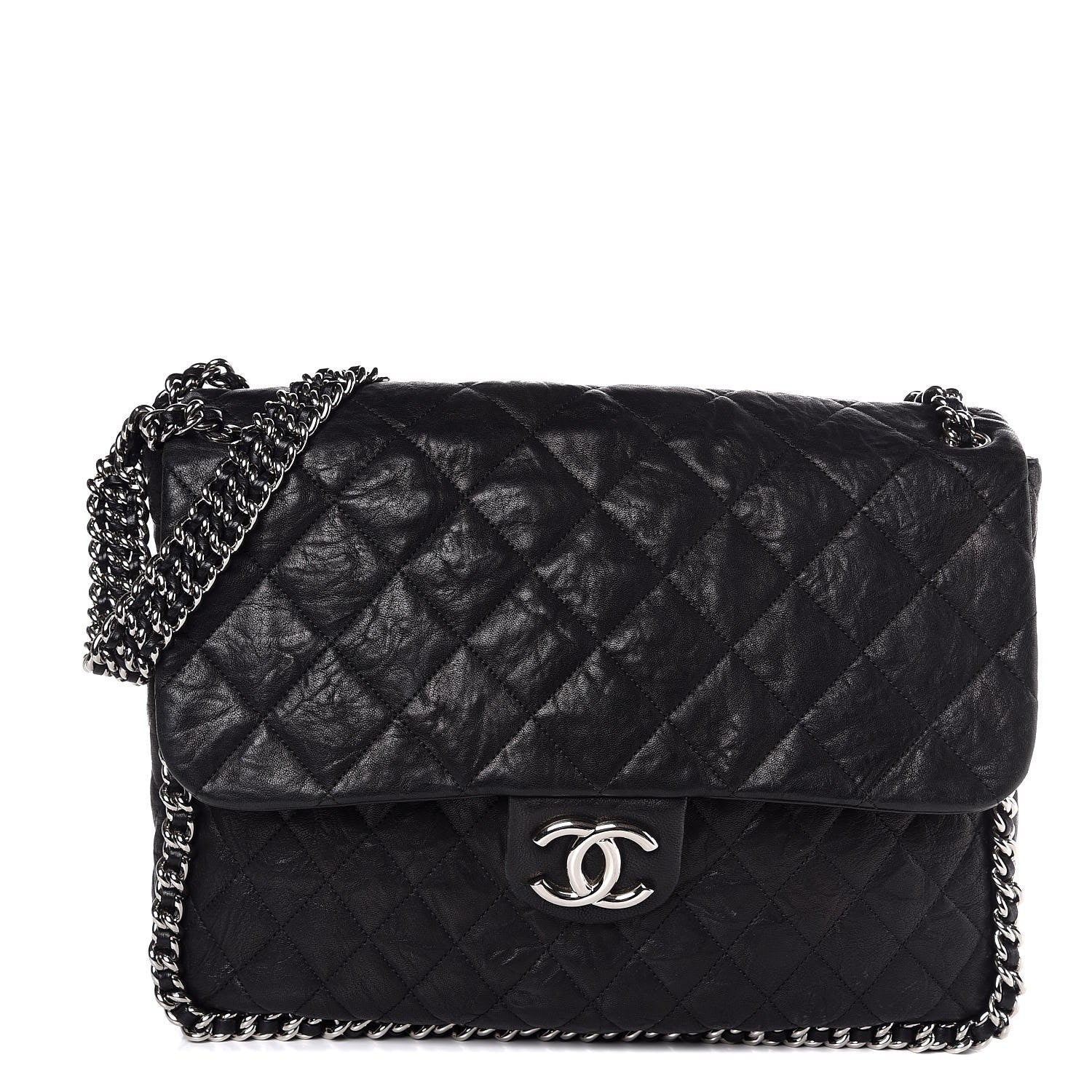 Chanel Washed Lambskin Quilted Maxi Chain Around Flap Black 1 of 8