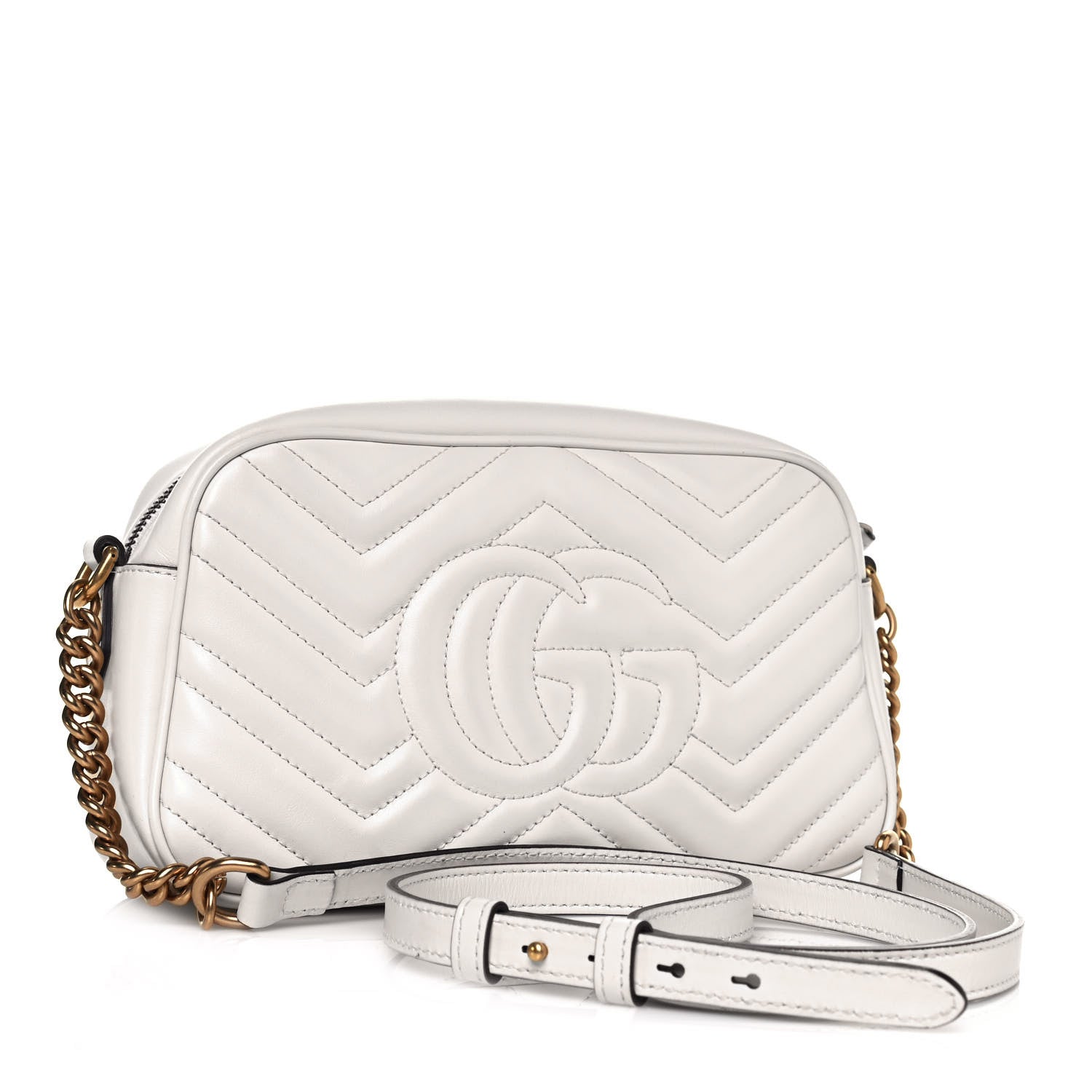 Gucci Calfskin Matelasse Small GG Marmont Chain Shoulder Bag White 3 of 13