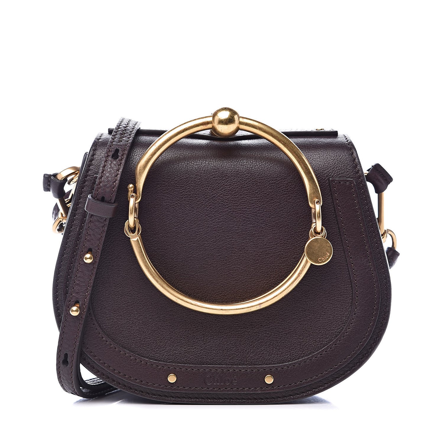 Calfskin Suede Small Nile Bracelet Bag Carbon Brown