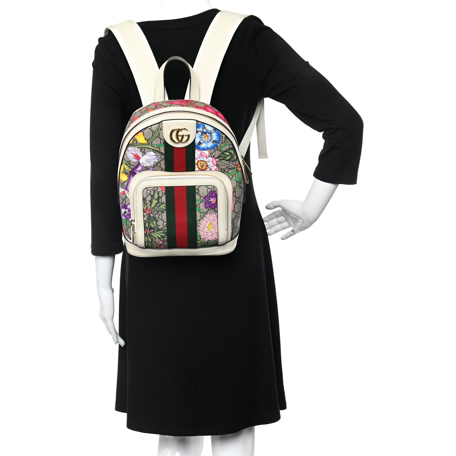 Gucci GG Supreme Monogram Flora Web Small Ophidia Day Backpack White 2 of 10