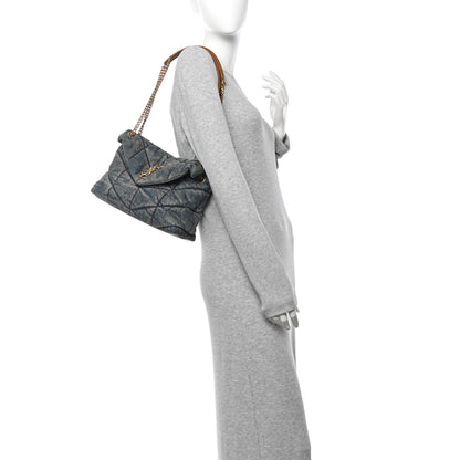 Saint Laurent Denim Quilted Small Loulou Puffer Monogram Chain Satchel Blue Cinnamon 2 of 11